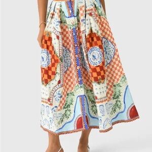 Hunter Bell Vibrant A-Line Skirt with Orange and Blue Accents